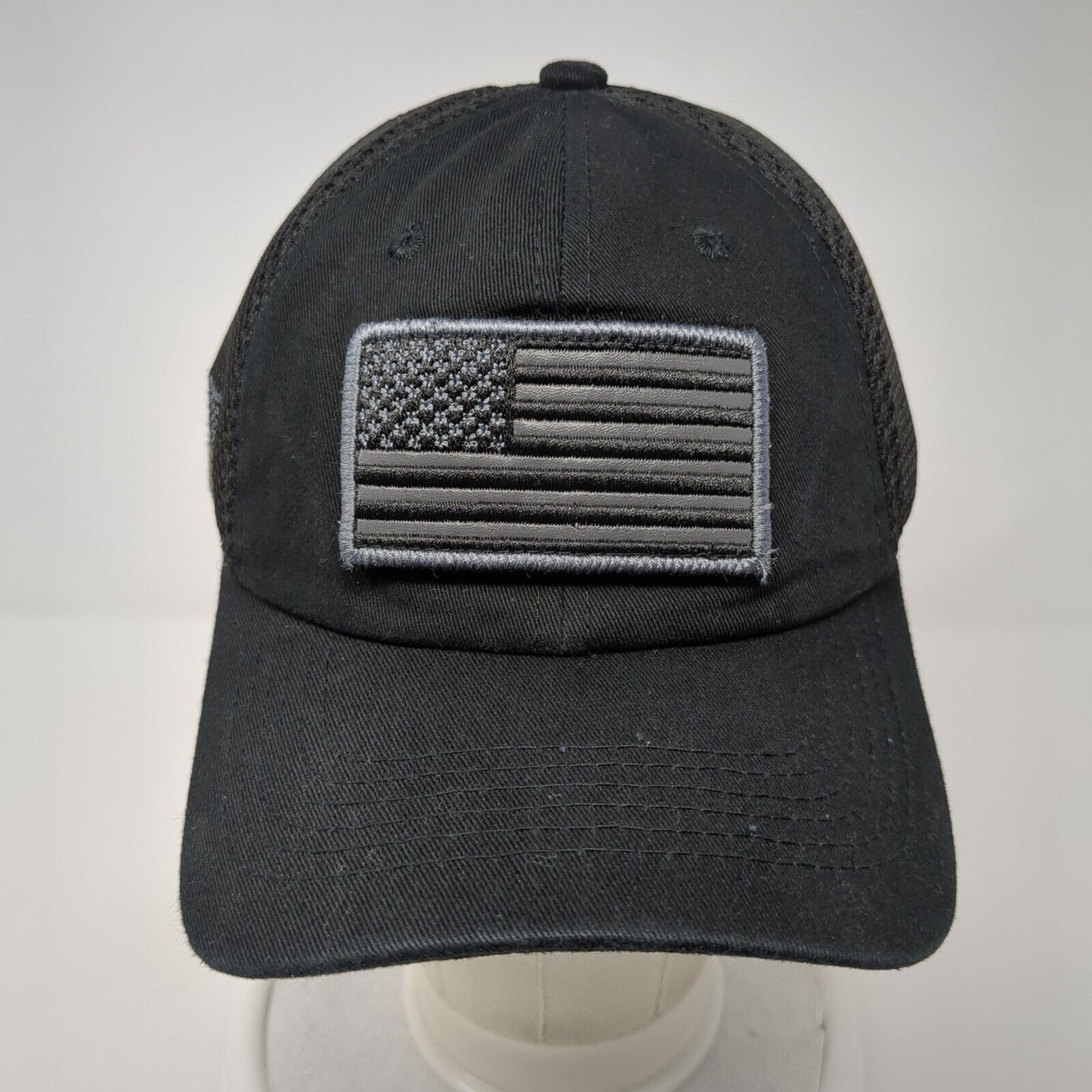 American Flag Strapback Hat Black OS Adjustable Embroidered Patriotic Pit Bull