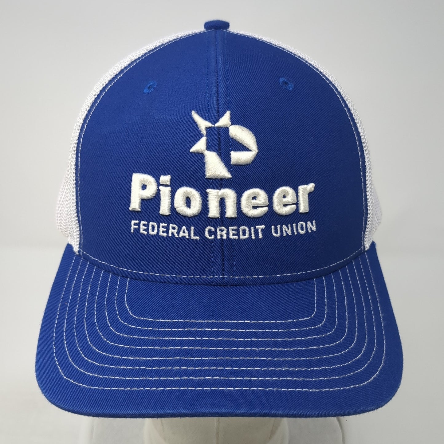 Pioneer Federal Credit Union Trucker Hat Blue OS Adjustable Mesh Back Richardson