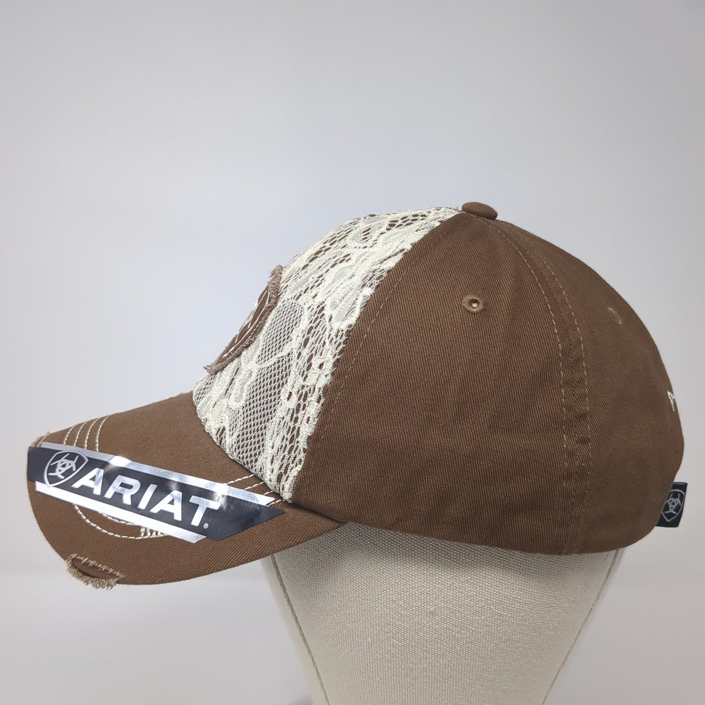 Ariat Strapback Baseball Cap Brown One Size Adjustable Distressed Lace Trim