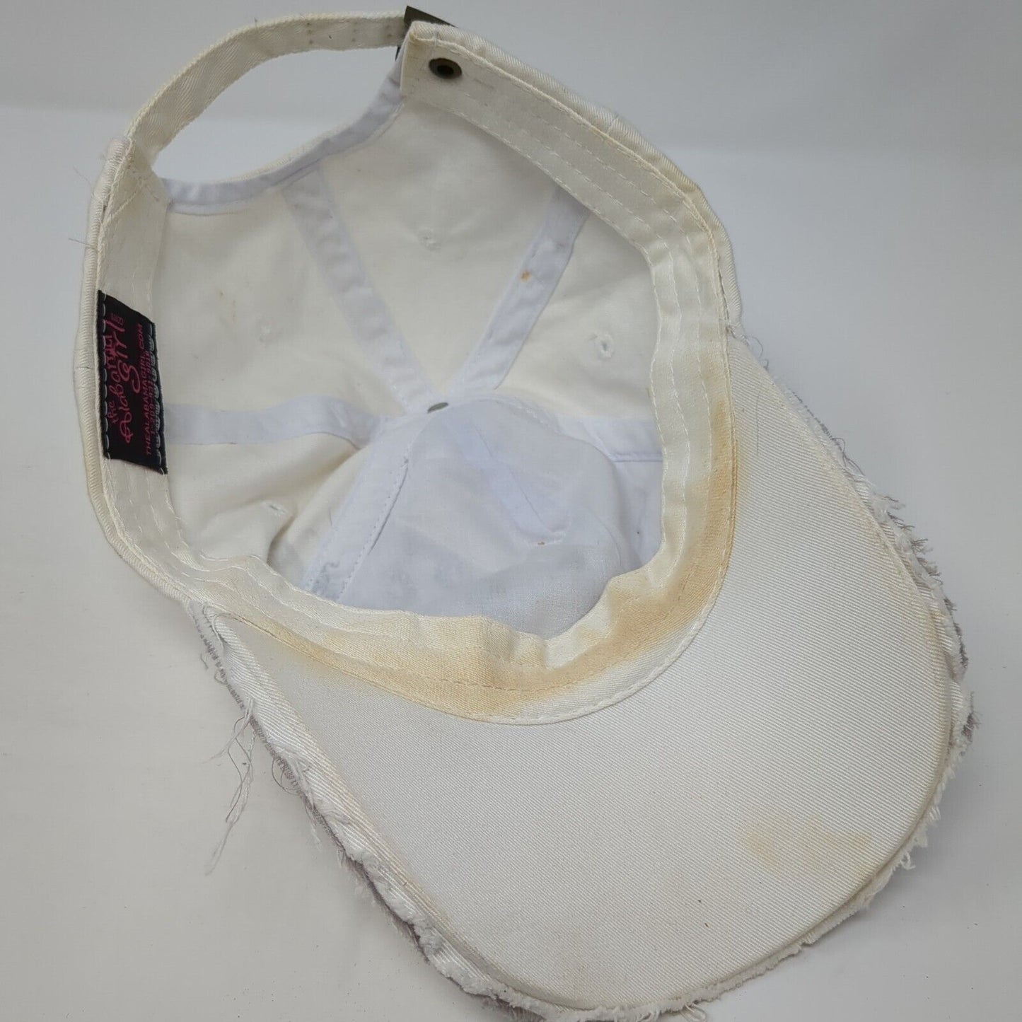 The Alabama Girl Slideback Hat White One Size Adjustable Distressed Rhinestone