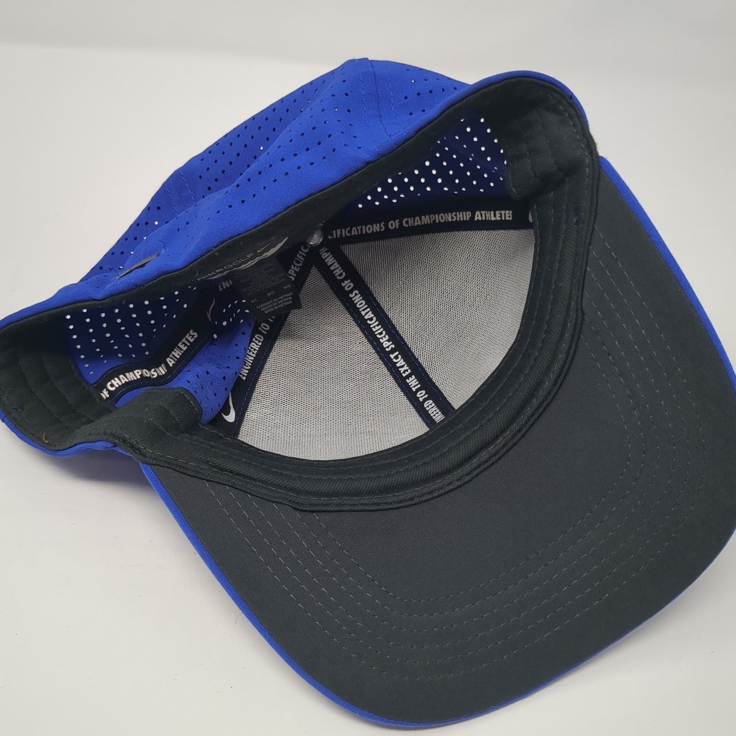 Nike Golf Fitted Hat Blue Large Embroidered Swoosh Laser Cut 6 Panel