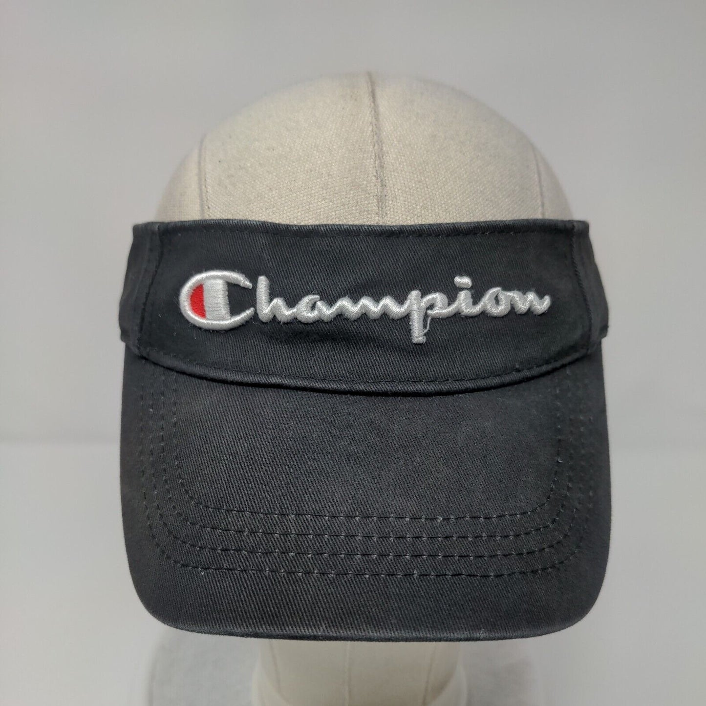 Champion Strapback Sun Visor Hat Black One Size Adjustable Embroidered