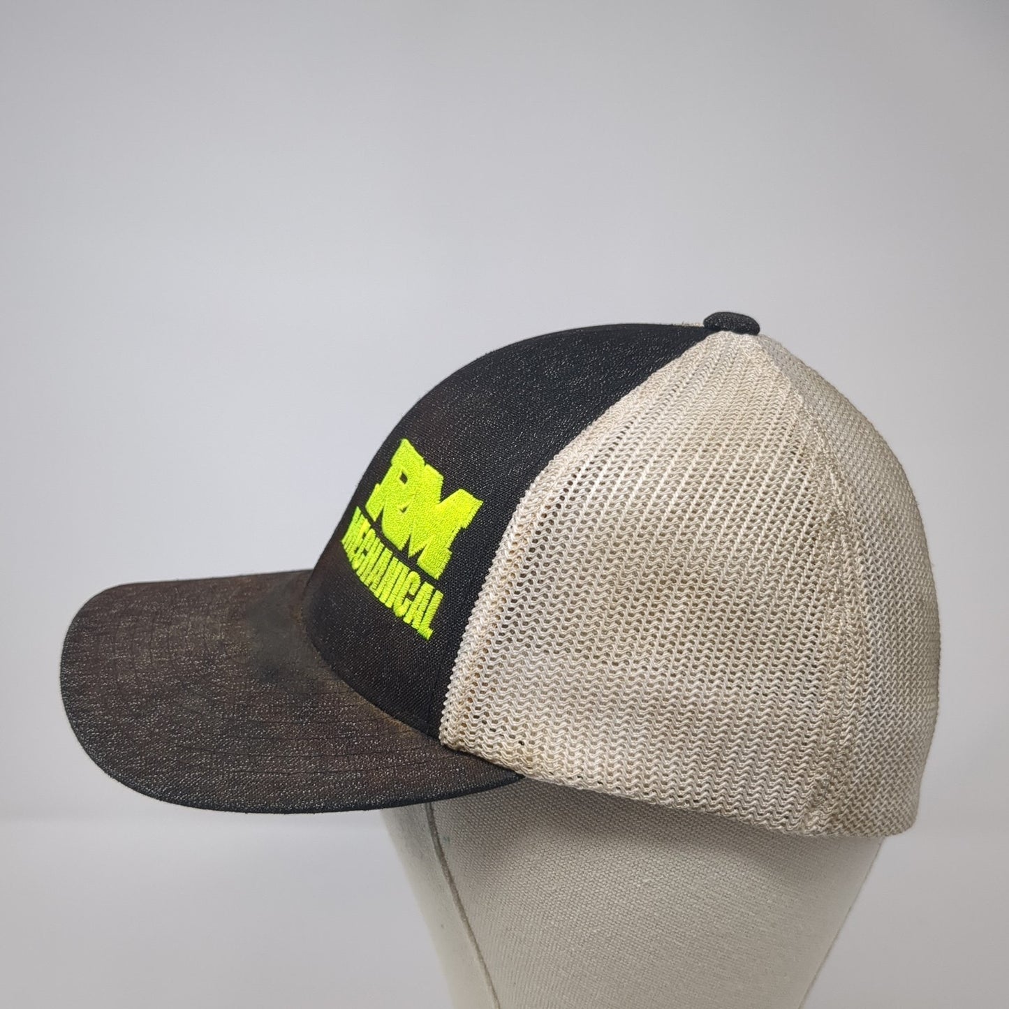 RM Mechanical Fitted Trucker Hat Black Medium Mesh Back Pacific Headwear