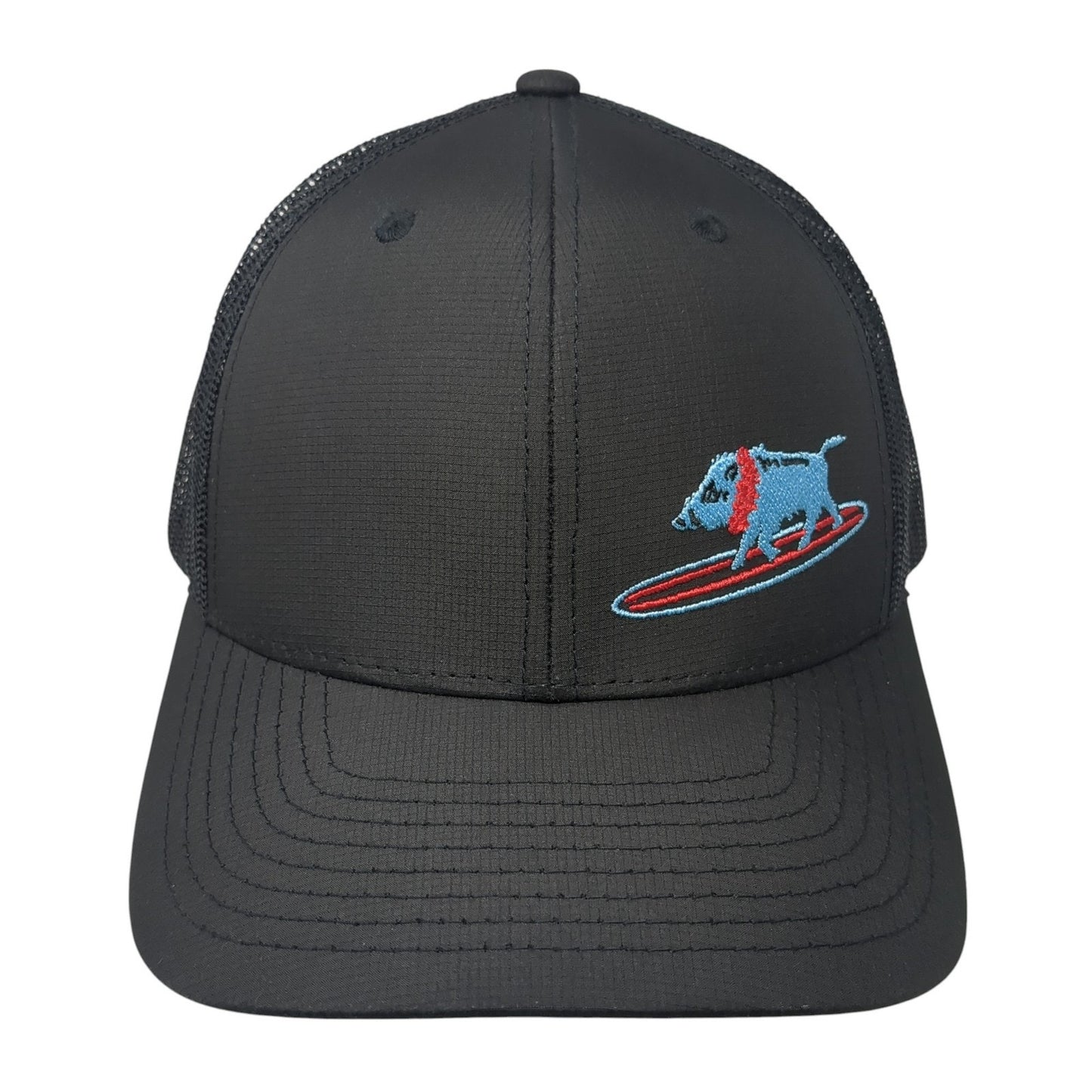 Surfing Blue Pig Snapback Mesh Back Trucker Hat Black One Size Adjustable