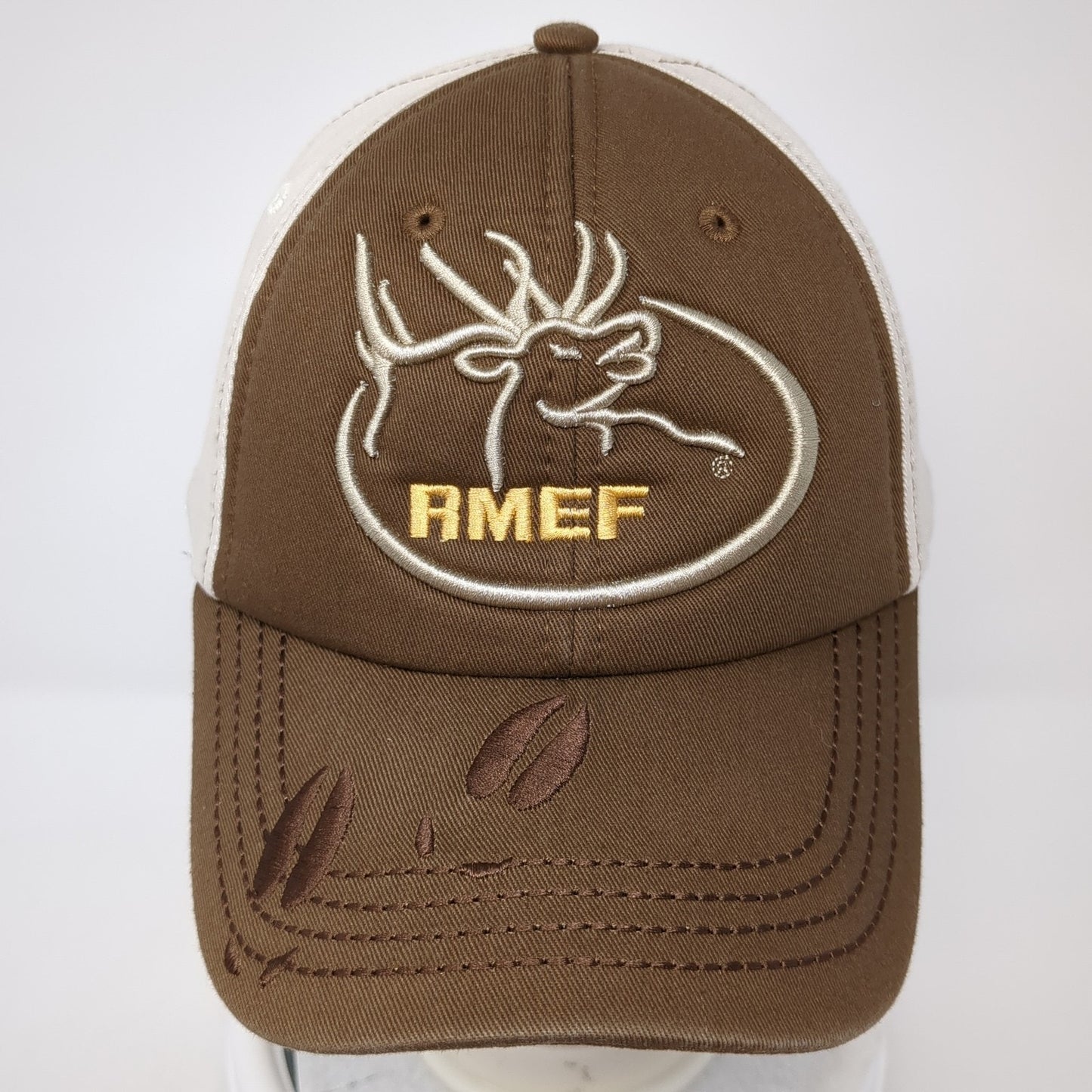 RMEF Volunteer Strapback Hat Brown One Size Colorblock Embroidered Logo
