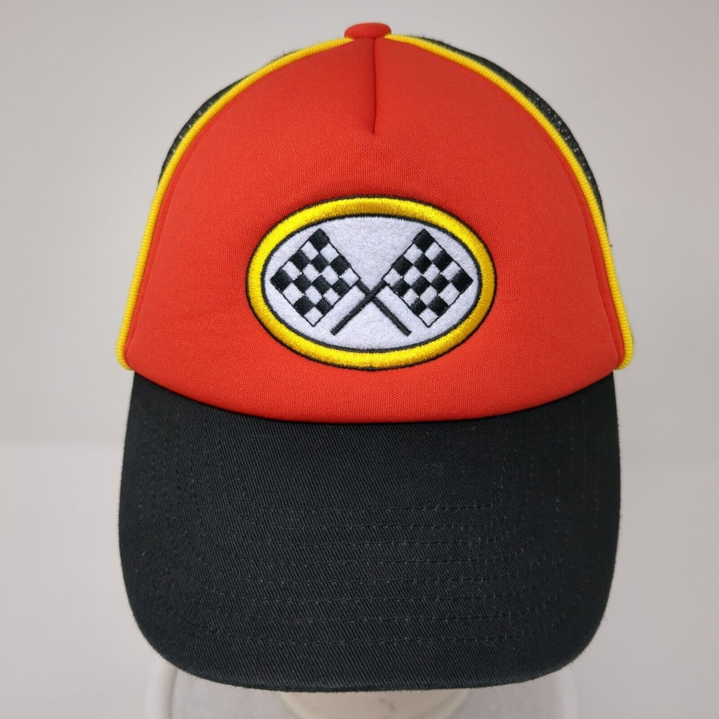 Amscan Auto Racing Flag Snapback Trucker Hat Multicolor OS Embroidered Mesh Back