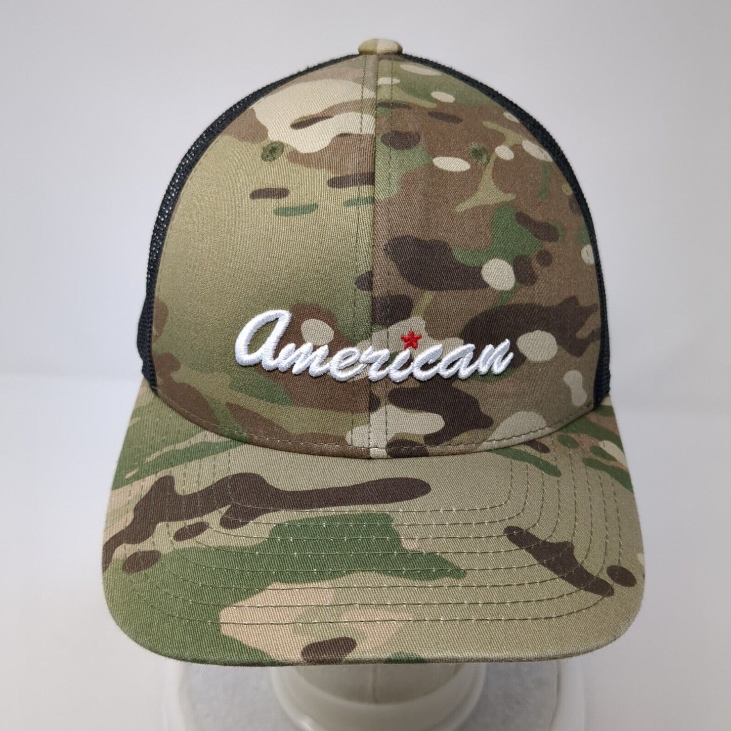 American Snapback Mesh Back Trucker Hat Camouflage One Size Sport-Tek