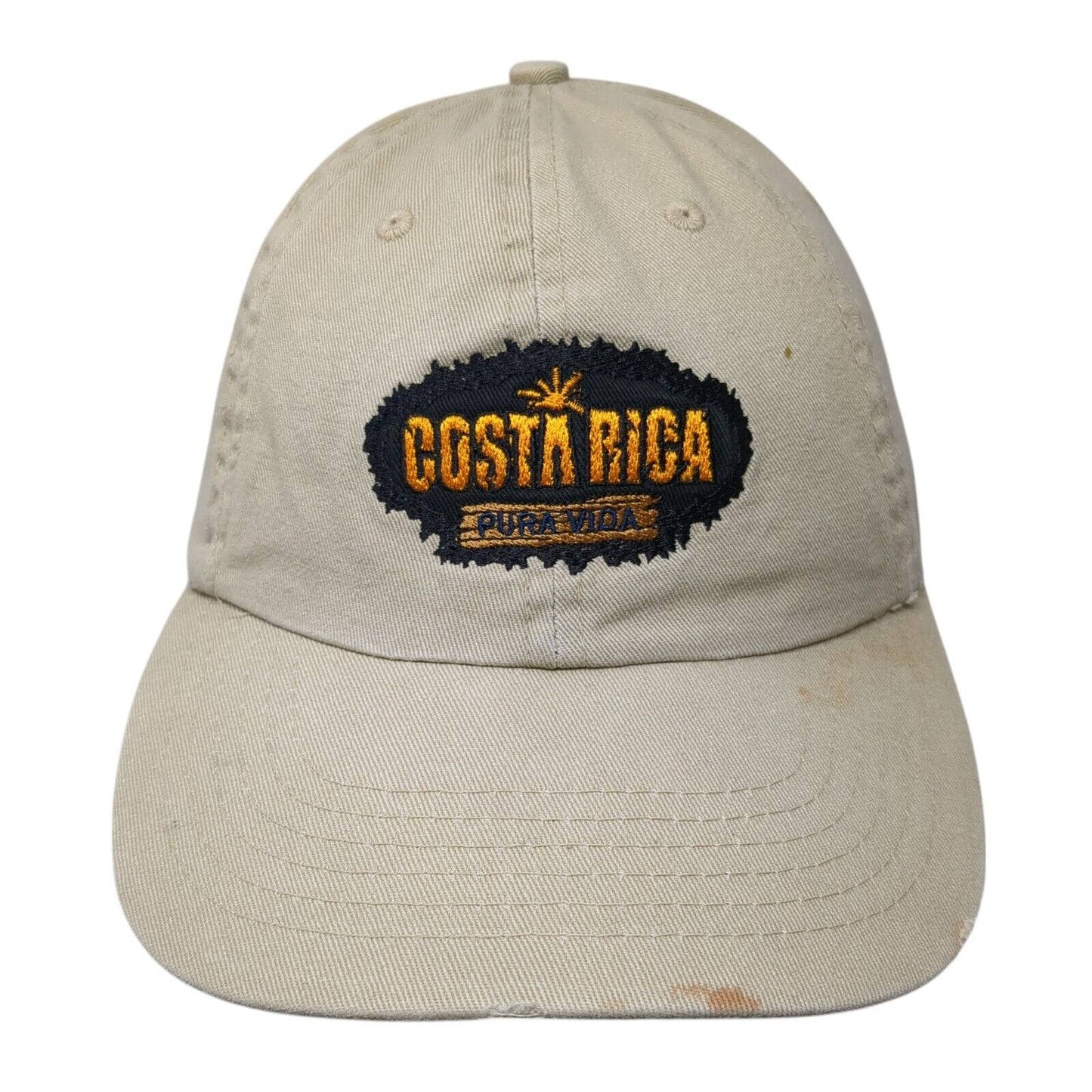 Costa Rica Pura Vida Slideback Hat Tan One Size Adjustable Embroidered 6 Panel