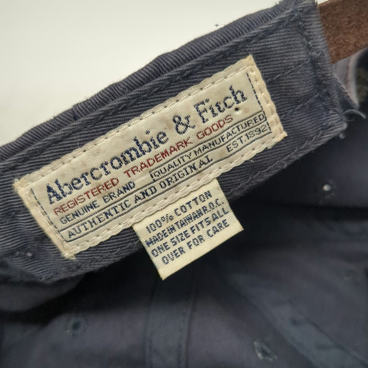 Abercrombie & Fitch Baseball Cap Blue One Size Leather Strapback Camel Patch Hat
