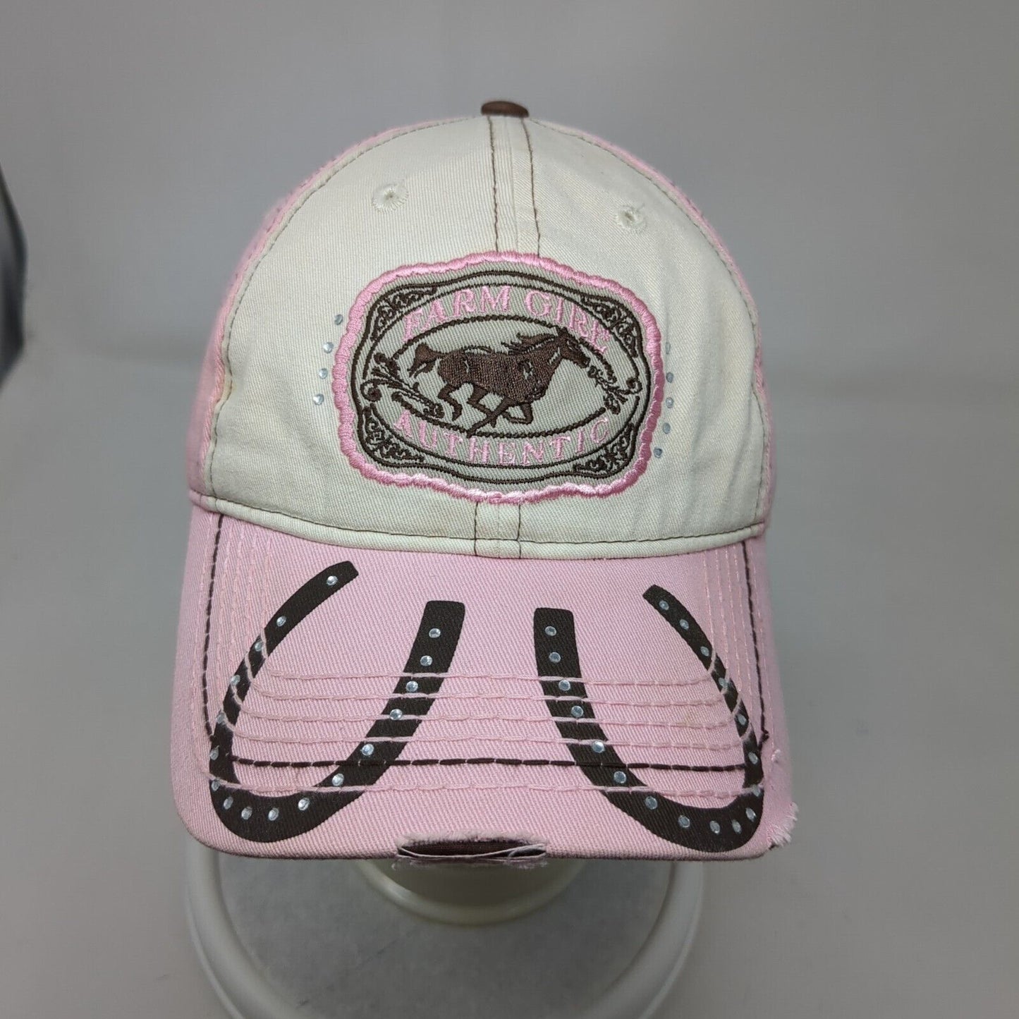 Farm Girl Authentic Strapback Hat Pink OSFA Embroidered Knee Dip & Lovin' It