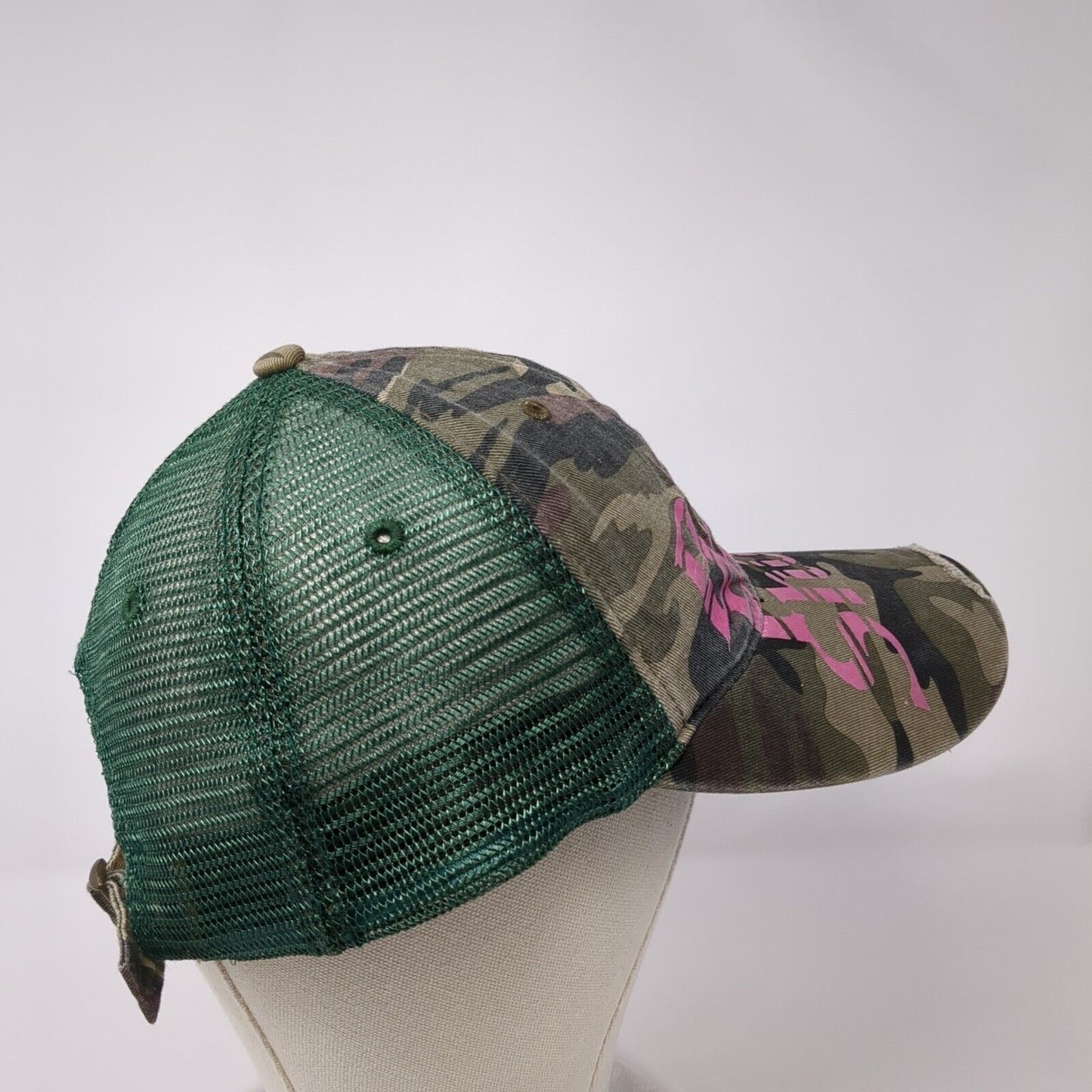 Bass Pros Shops Slideback Trucker Hat Camo OS Adjustable Distressed Mesh Back