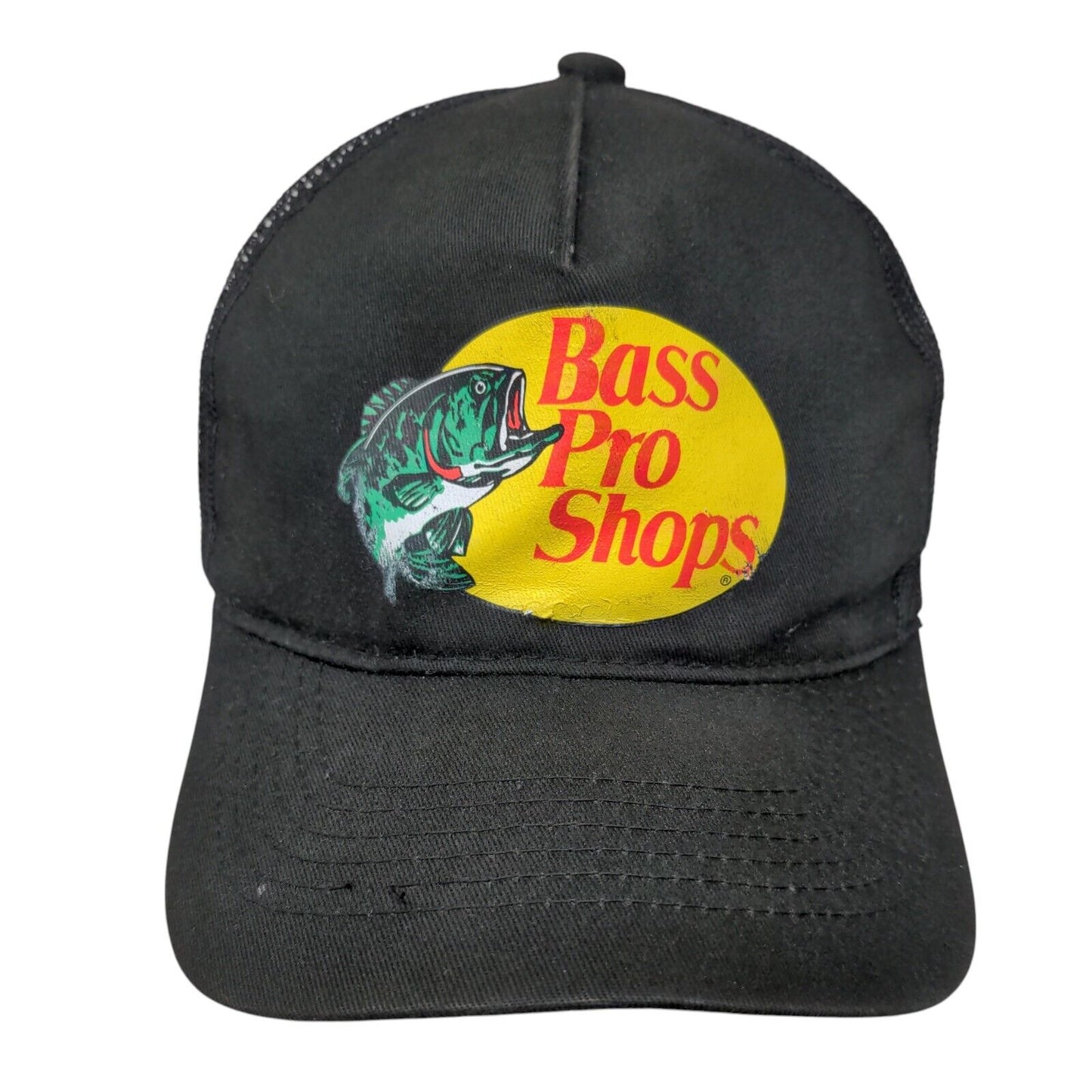 Bass Pro Shops Snapback Trucker Hat Black OSFM Mesh Back 6 Panel Gone Fishing