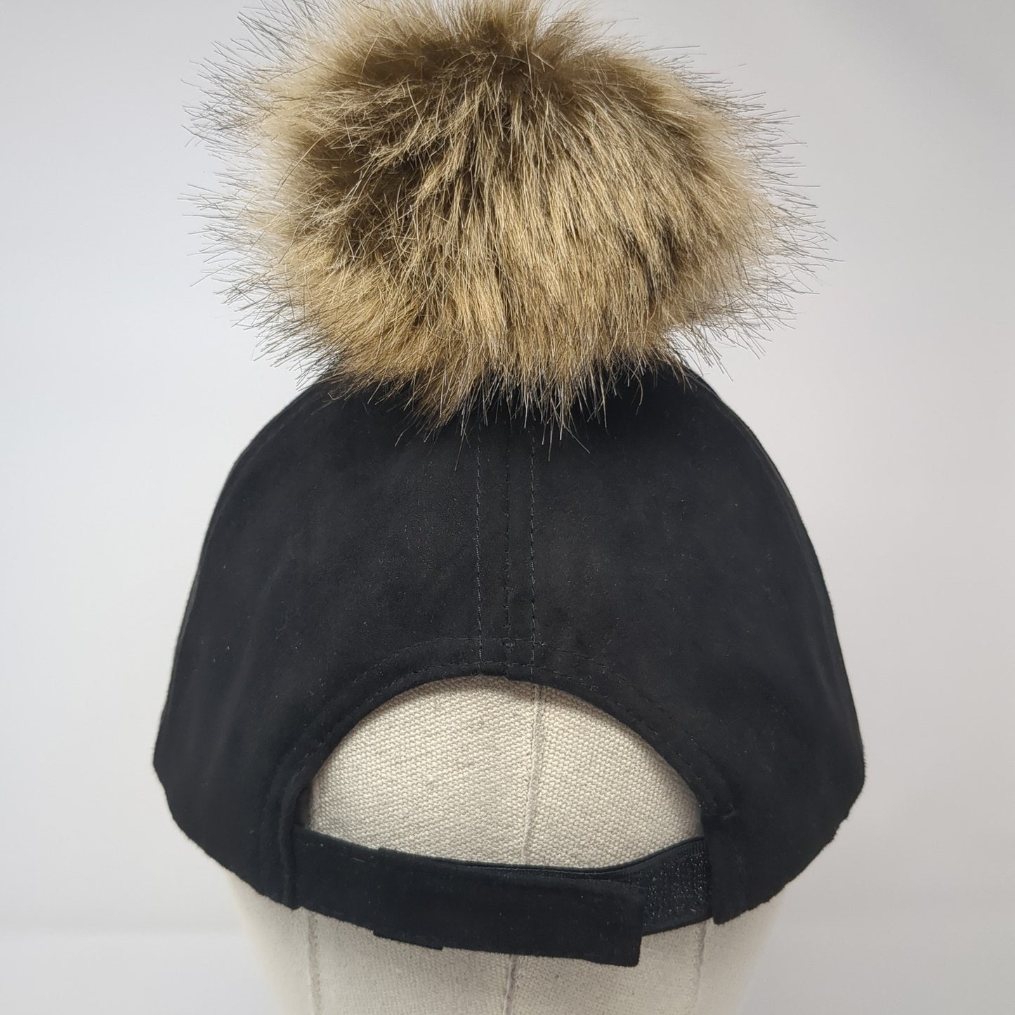 Unbranded Faux Fur Pom Pom Strapback Hat Black One Size Adjustable
