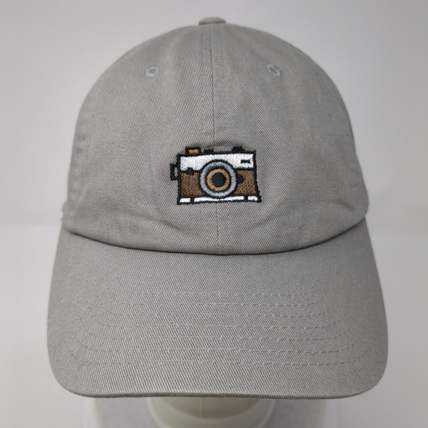 Camera Slideback Hat Gray One Size Adjustable Embroidered Vented Holes 6 Panel