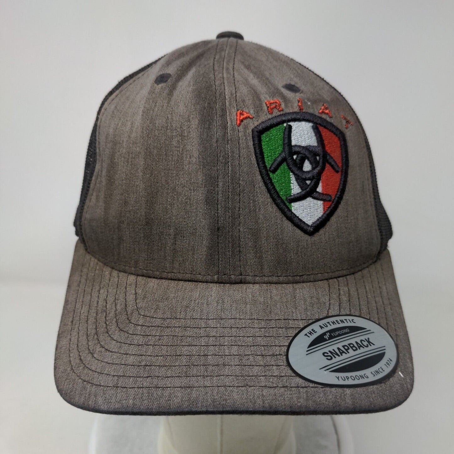 Ariat Snapback Mesh Back Trucker Hat Gray One Size Embroidered 6 Panel