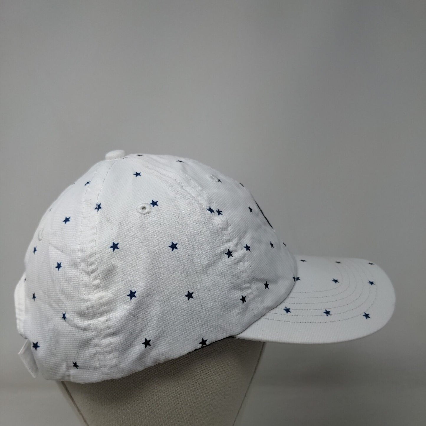 Bay Hill Strapback Hat White OSFA Adjustable Star Print Patriotic American Flag