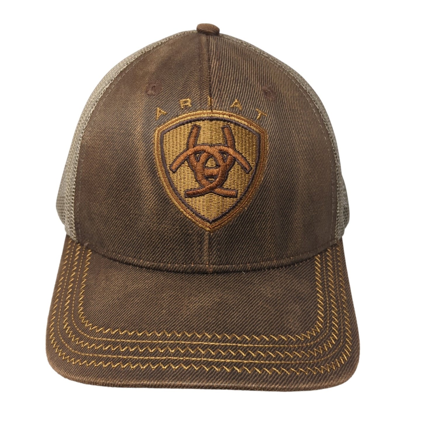 Ariat Strapback Trucker Hat Brown One Size Adjustable Mesh Back 6 Panel