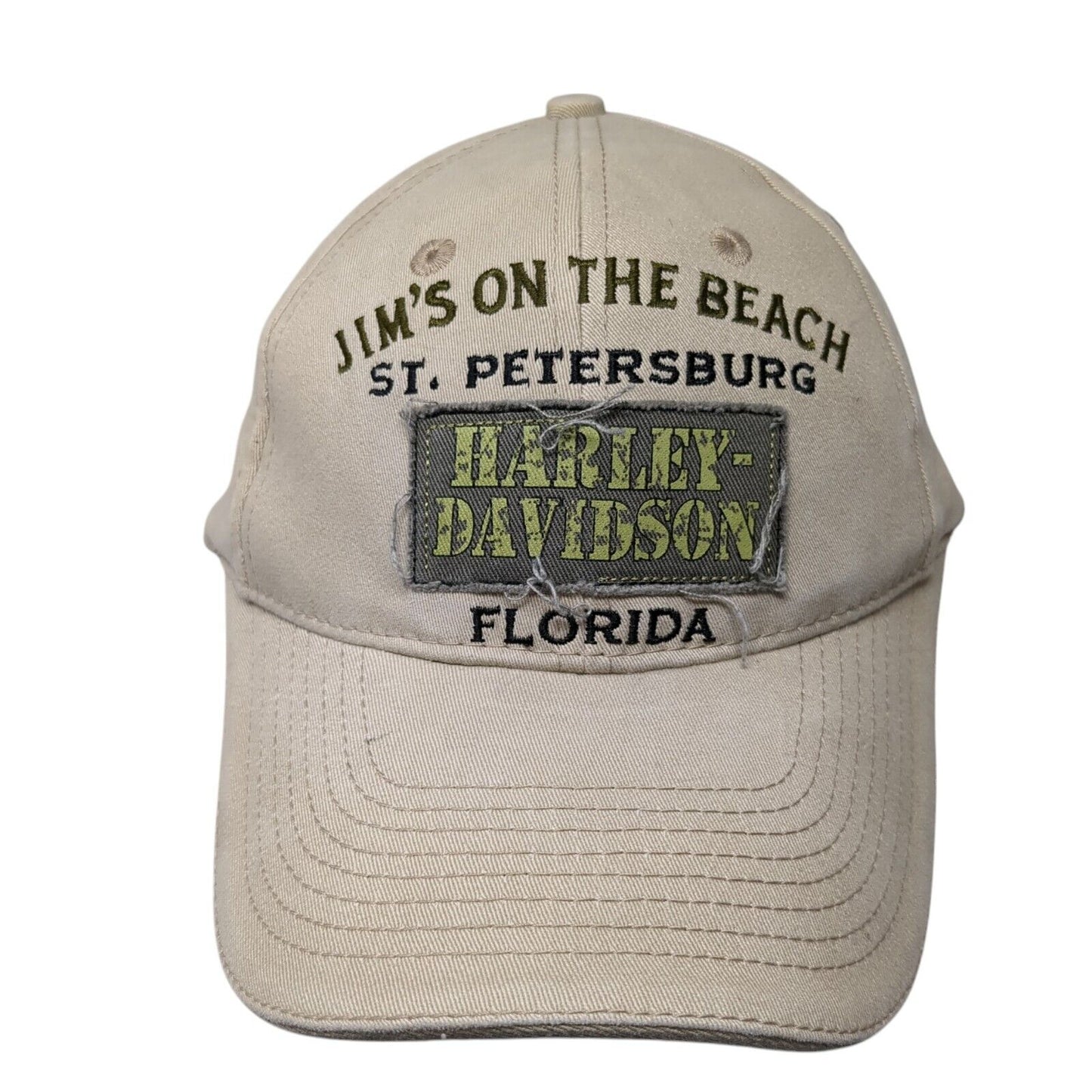Harley-Davidson Fitted Hat Tan L/XL Jim's On The Beach St. Petersburg