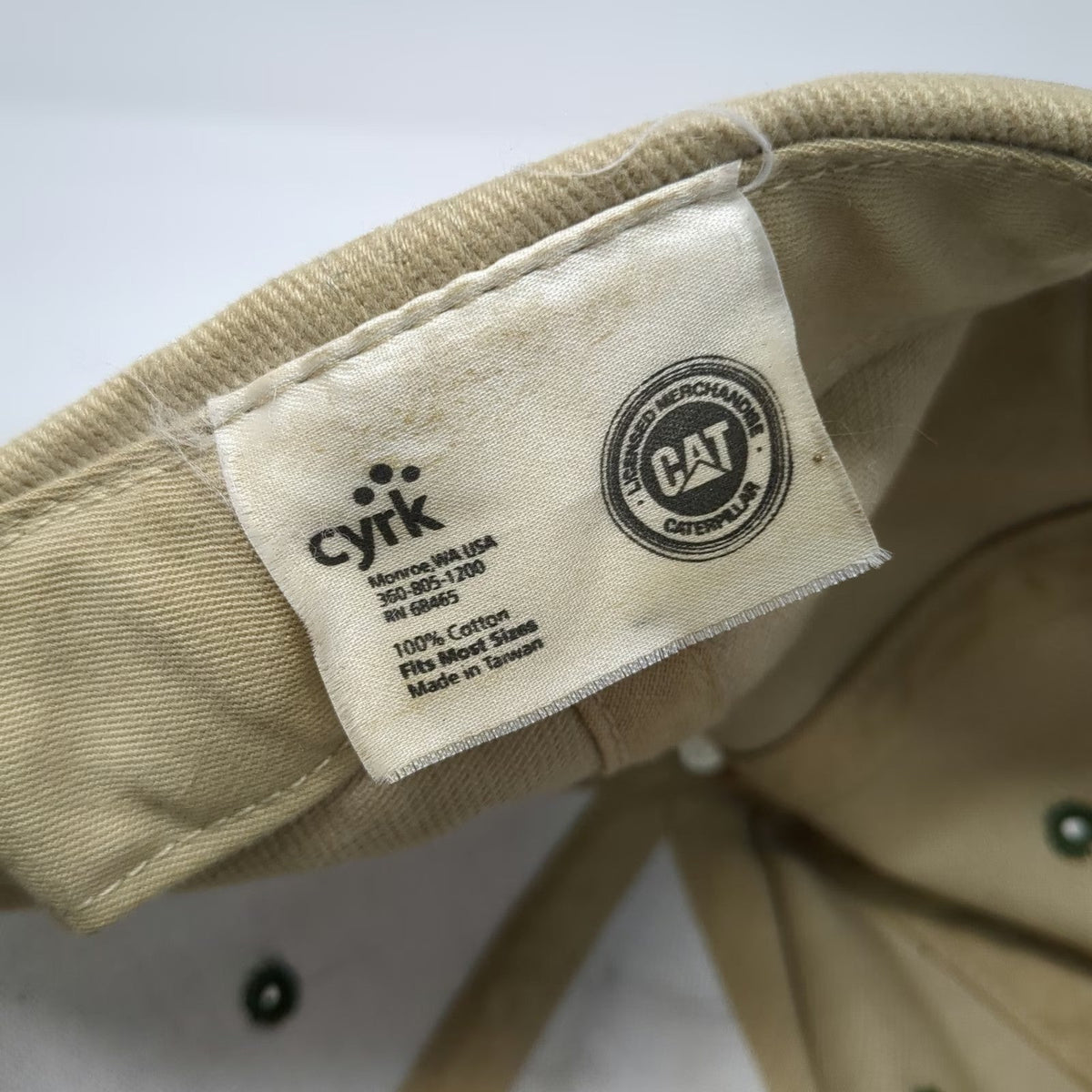 CAT Snapback Hat Beige Green One Size Embroidered Logo Construction Workwear