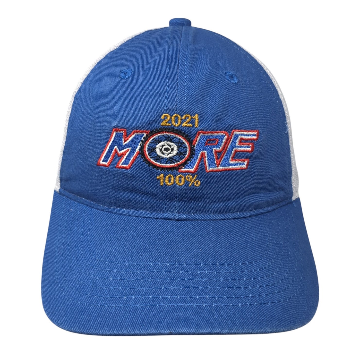 2021 More 100% Strapback Trucker Hat Blue OS Adjustable Mesh Back Outdoor Cap