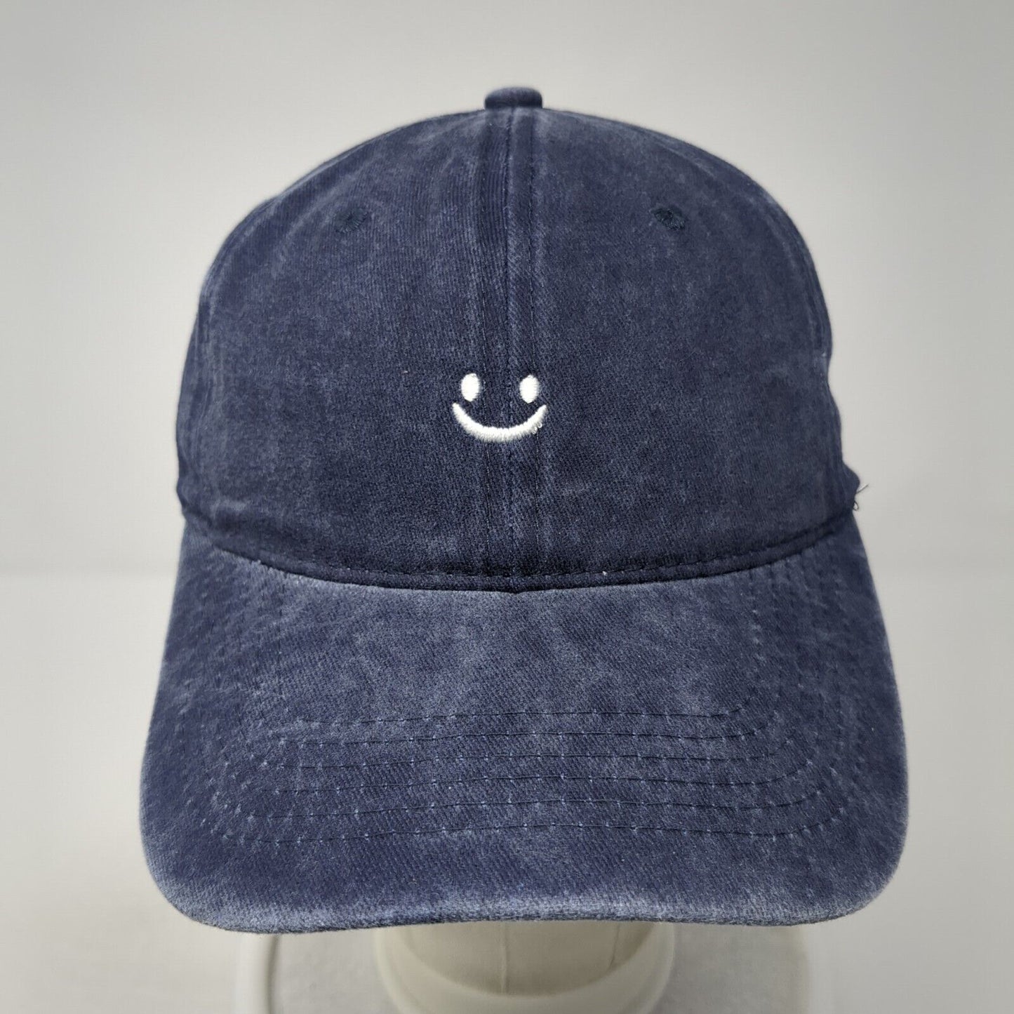 Smiley Slideback Hat Blue One Size Adjustable Solid Embroidered 6 Panel