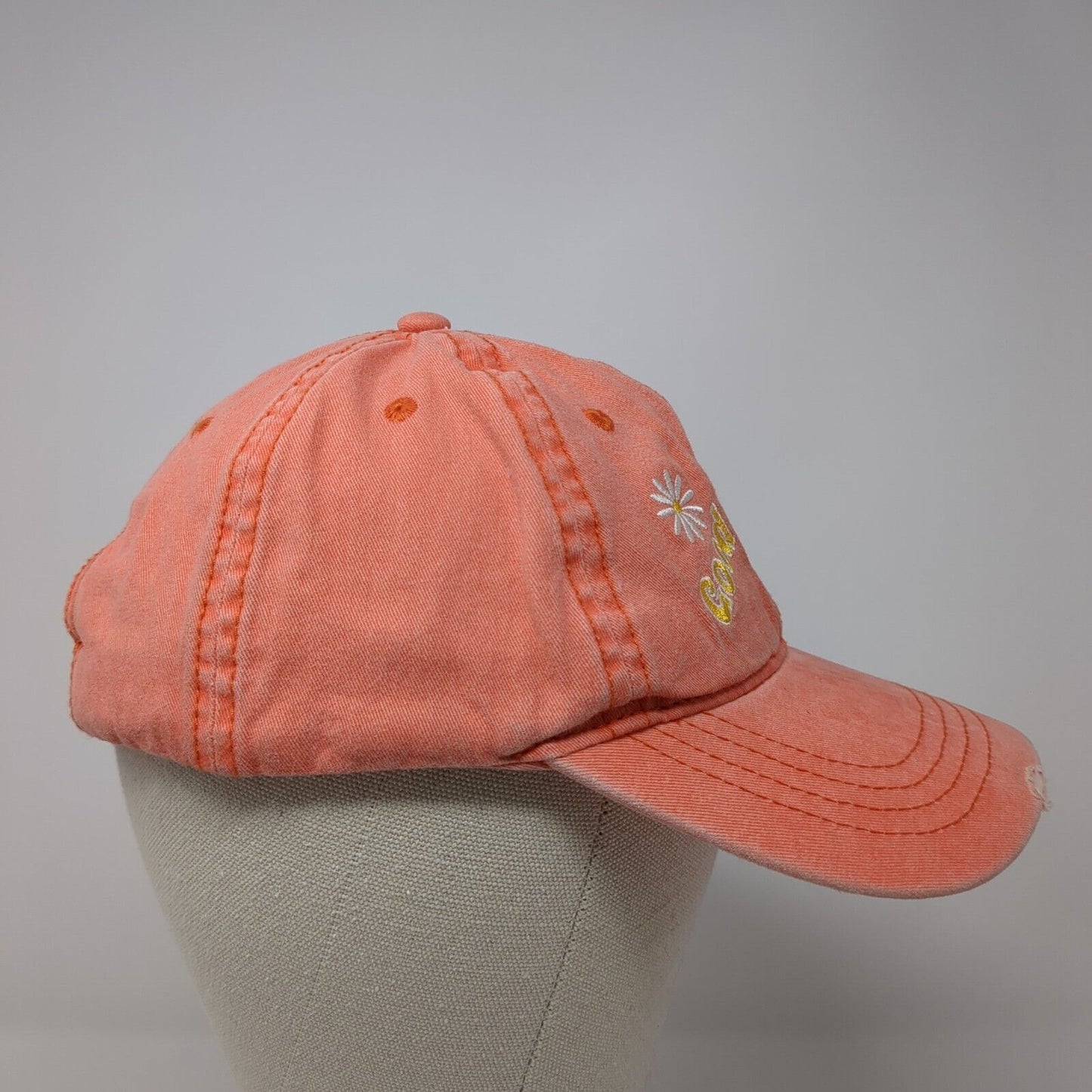 Good Vibes Club Slideback Hat Orange One Size Adjustable Floral Distressed