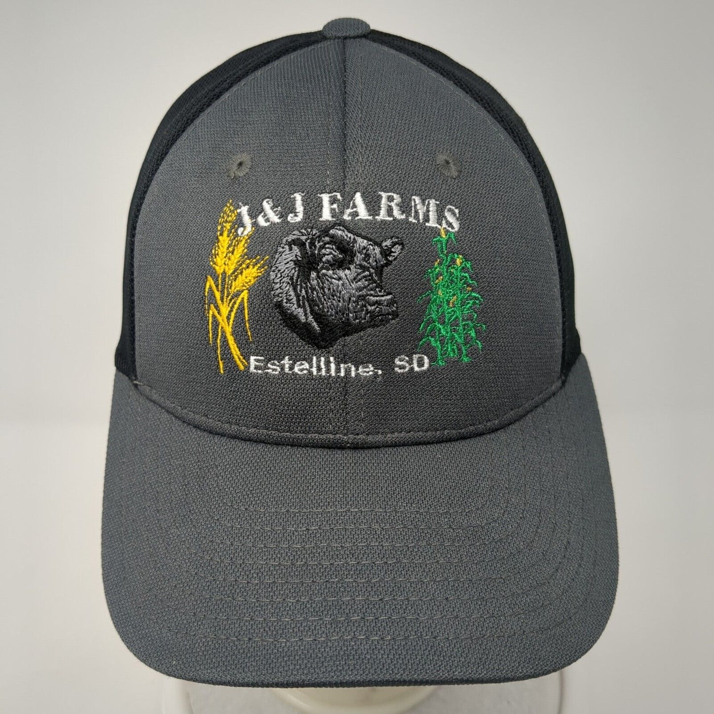 J&J Farms Estelline SD Fitted Trucker Hat Gray S/M Fitmax70 Port Authority