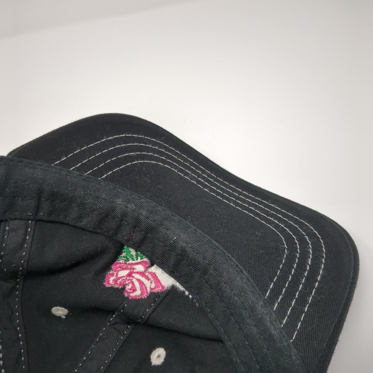 Rosedale Slideback Hat Black One Size Adjustable Embroidered Floral Town Talk