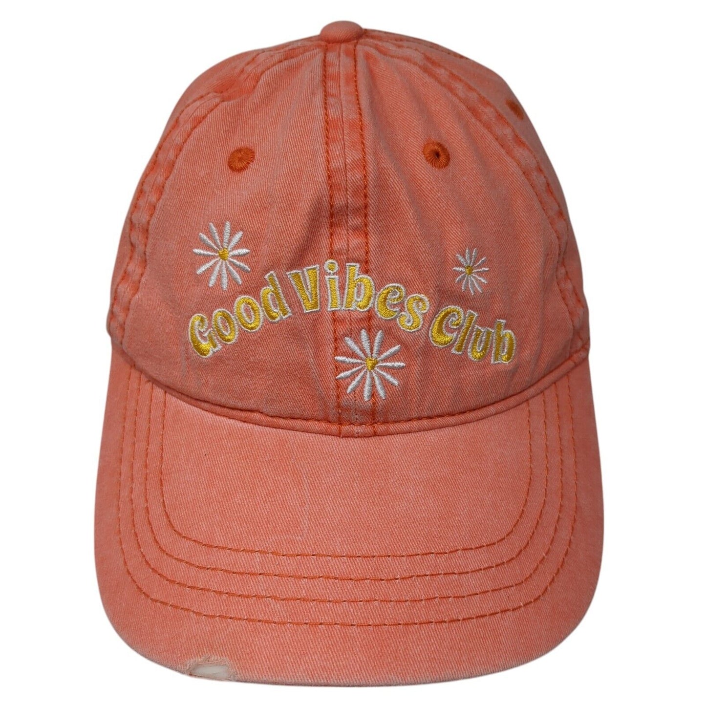 Good Vibes Club Slideback Hat Orange One Size Adjustable Floral Distressed