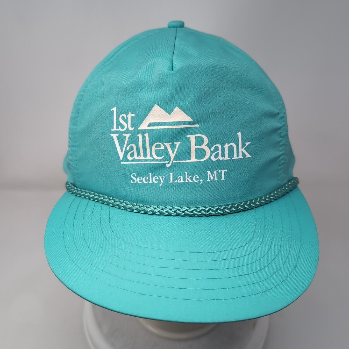 1st Valley Bank Seeley Lake MT Adult Snapback Hat Greenish-Blue OSFA Rope