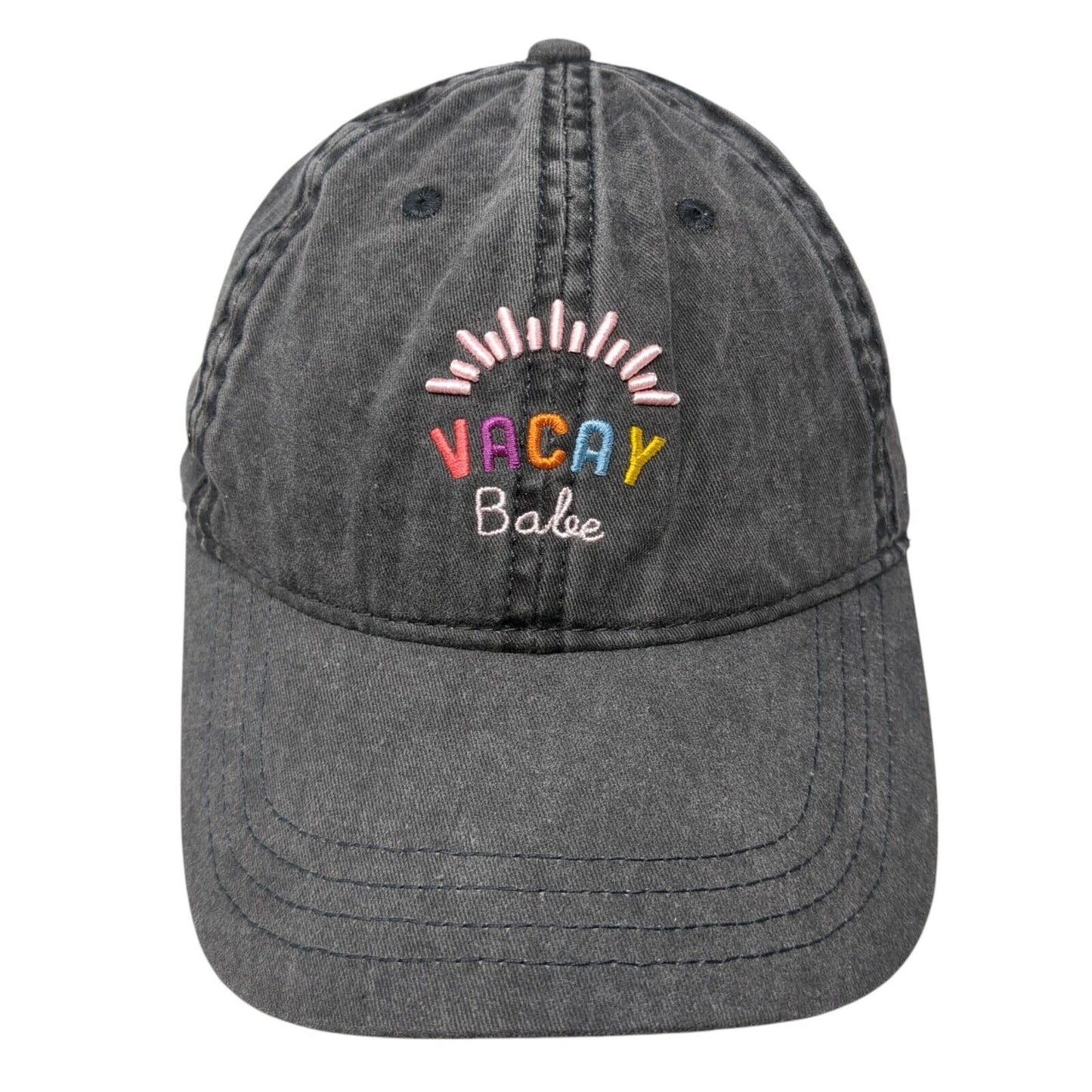 Vacay Babe Slideback Hat Gray One Size Adjustable Embroidered Vented Holes