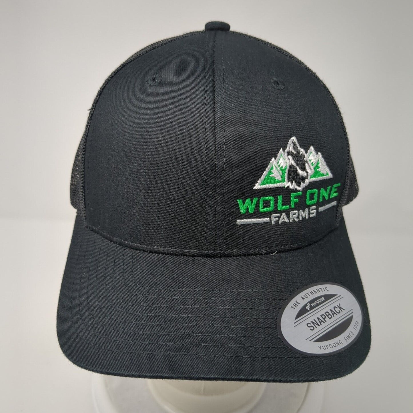 Wolf One Farms Snapback Mesh Back Trucker Hat Black One Size Yupoong