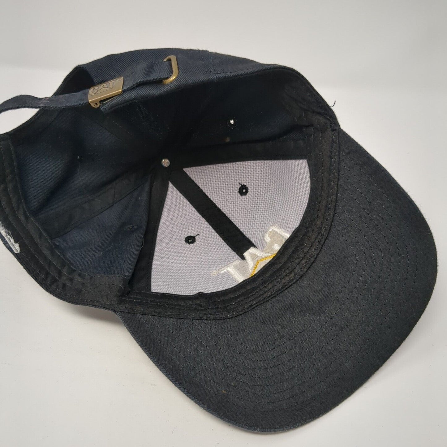 CAT Slideback Hat Black One Size Adjustable Embroidered Vented Holes 6 Panel