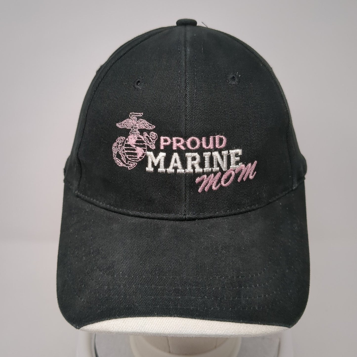 Proud Marine Mom Strapback Hat Black One Size Adjustable Embroidered