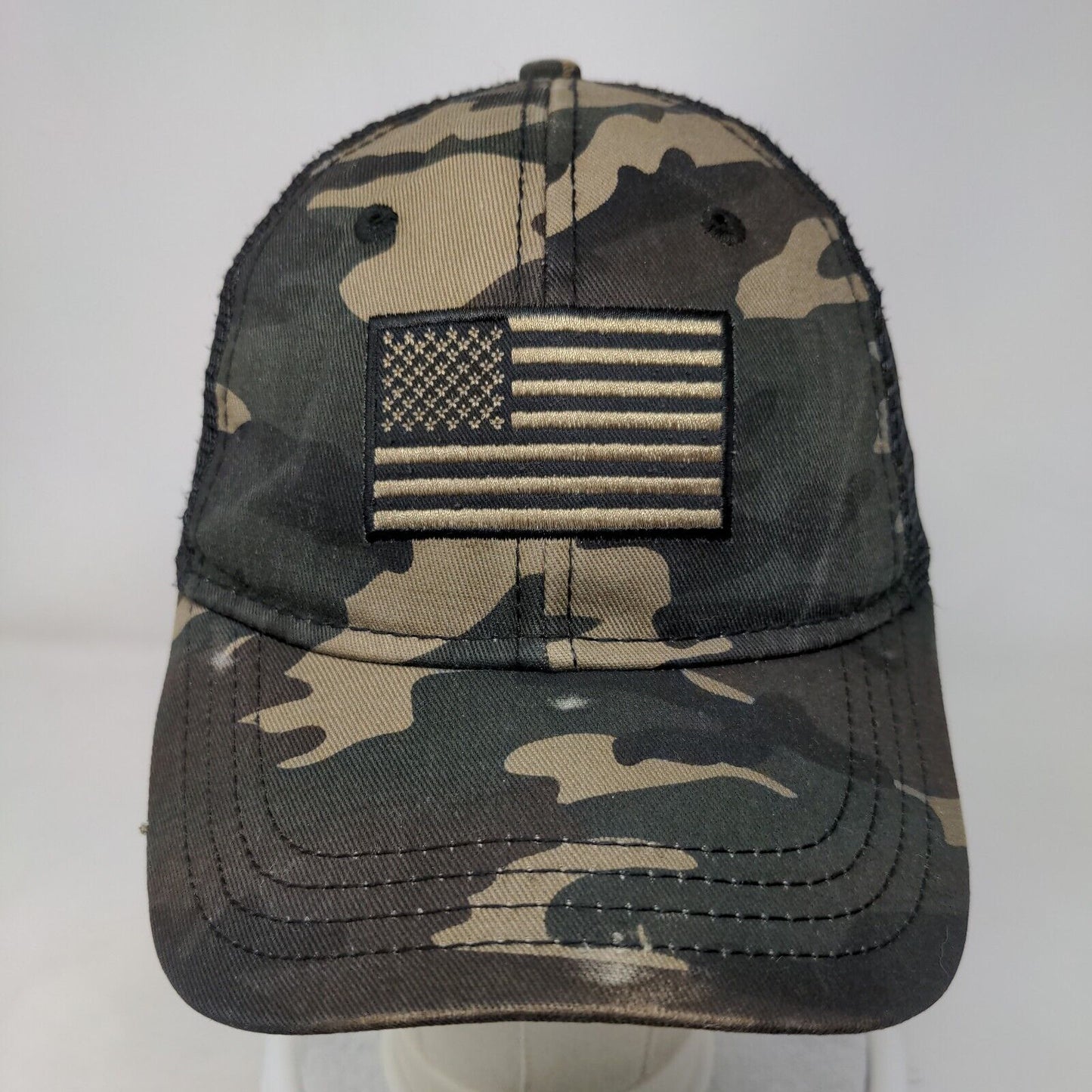 American Flag Patch Snapback Mesh Back Trucker Hat Camouflage One Size