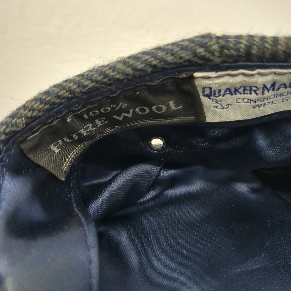 Quaker Marine Supply Newsboy Cap Blue XL Wool Suede Brim Fitted Hat Made USA