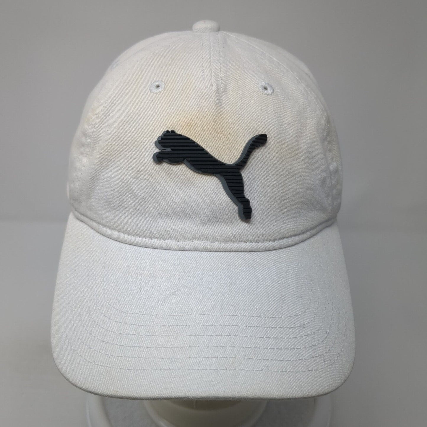 Puma Logo Snapback Hat White One Size Adjustable Solid Vent Holes Outdoor