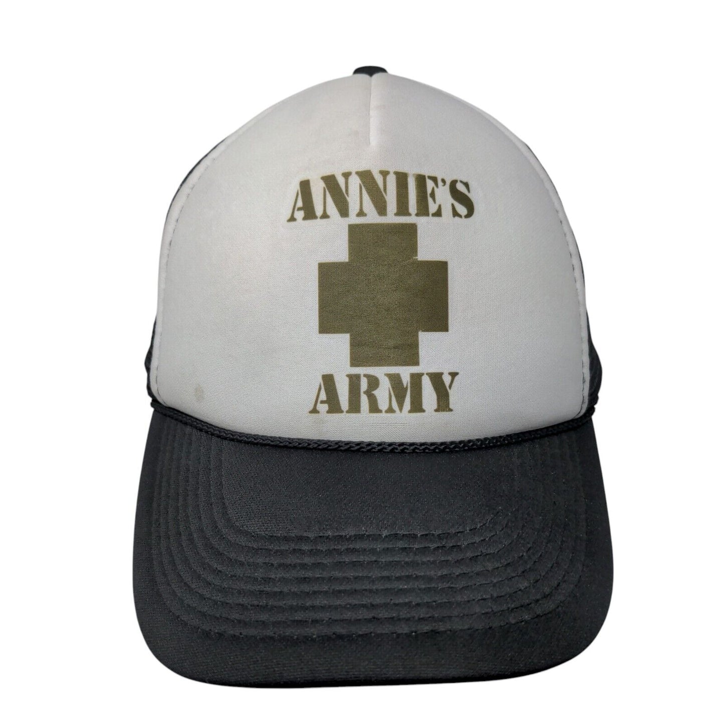 Annie's Army Snapback Trucker Hat Black OSFM Adjustable Mesh Back Rope Otto
