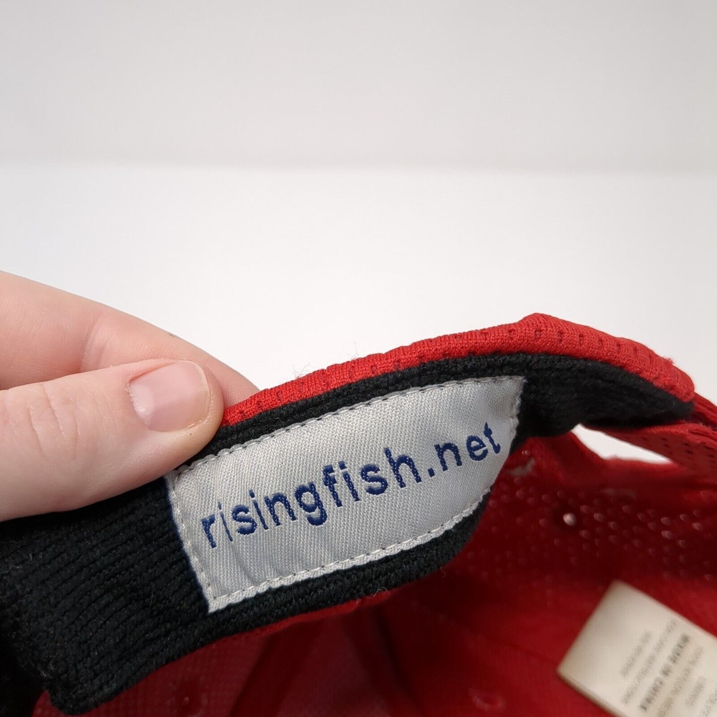 Rising Fish Strapback Hat Red One Size Adjustable Embroidered 6 Panel