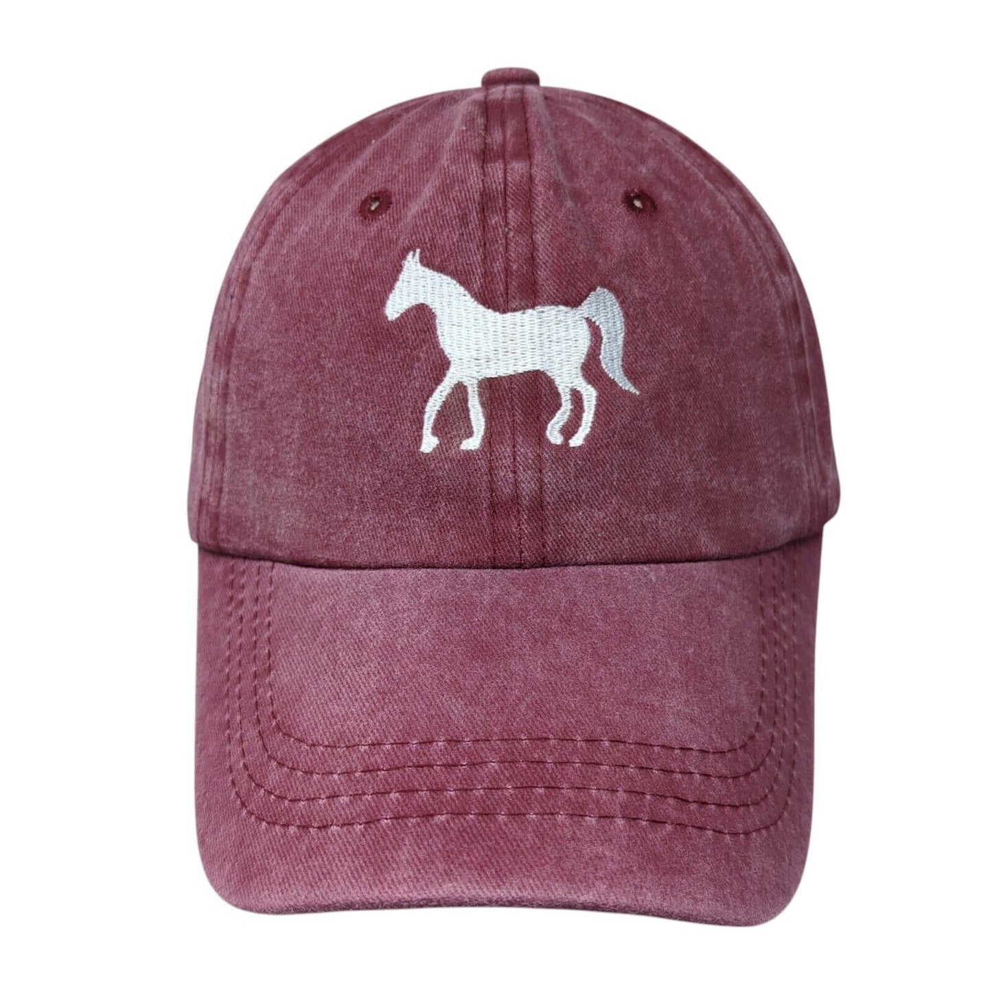 Horse Slideback Hat Red One Size Embroidered Adjustable Vent Holes