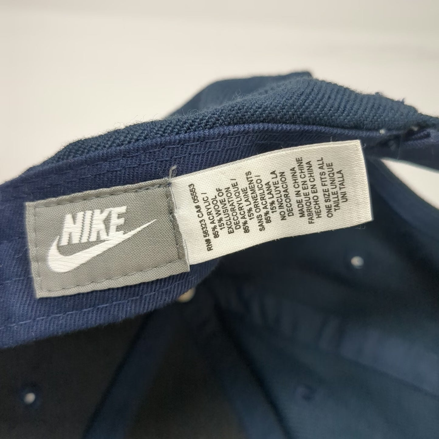 Nike Baseball Cap Blue Slideback Wool Blend Embroidered Logo Hat Swoosh Gray Tag