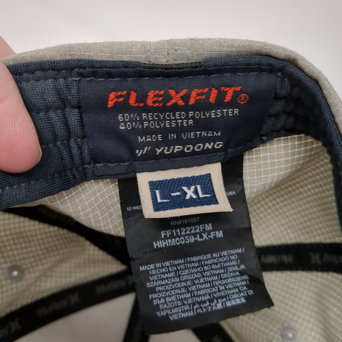 Hurley Fitted Hat Gray XL Embroidered Logo Vent Holes Flexfit Yupoong