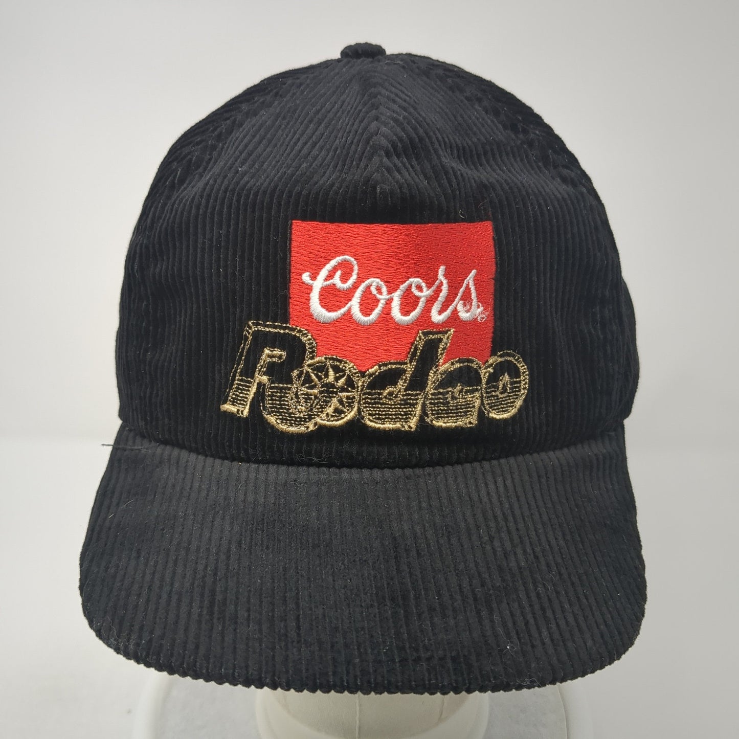 Coors Rodeo Slideback Hat Black One Size Solid Leather Strap Corduroy