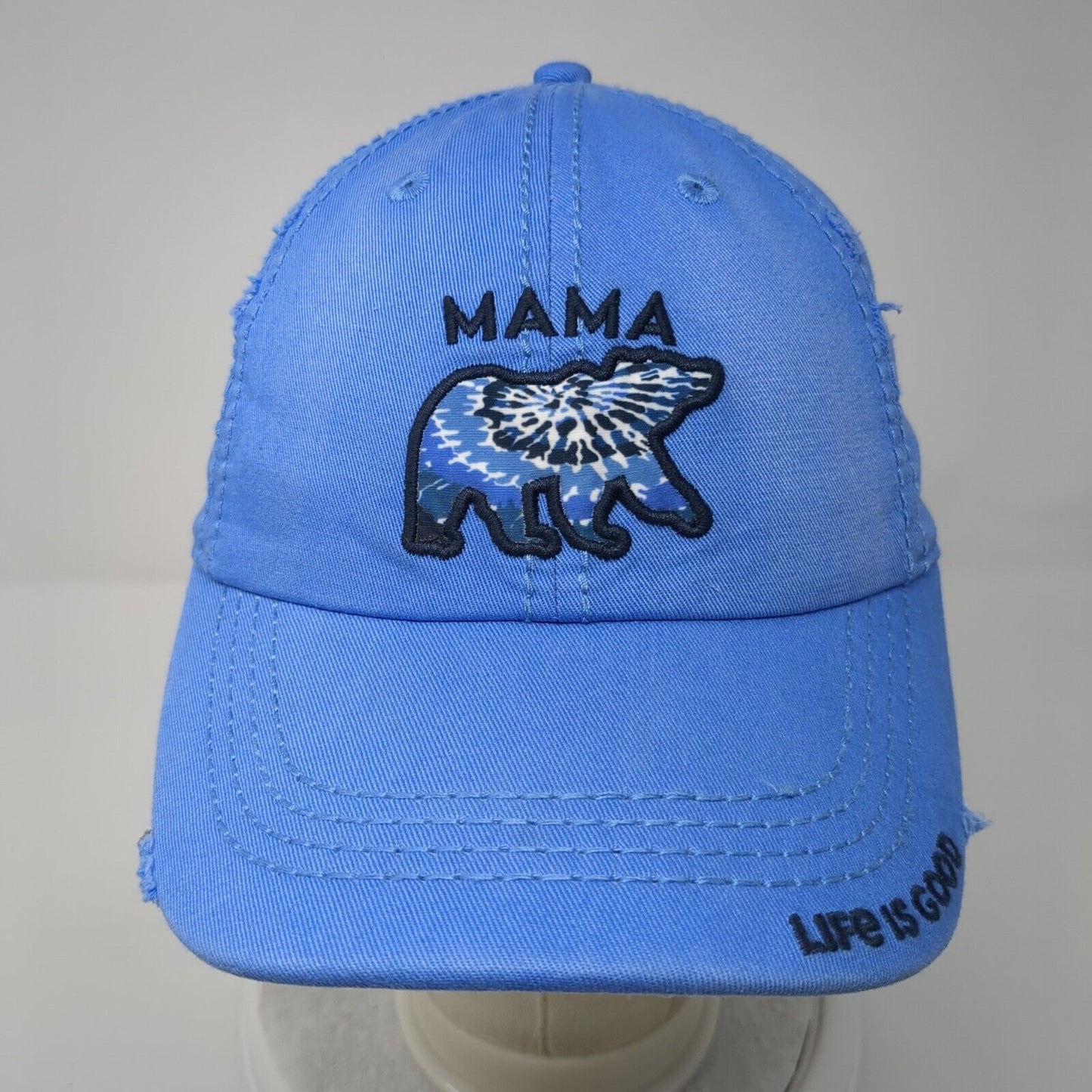 Mama Bear Slideback Hat Blue One Size Embroidered Life Is Good 6 Panel