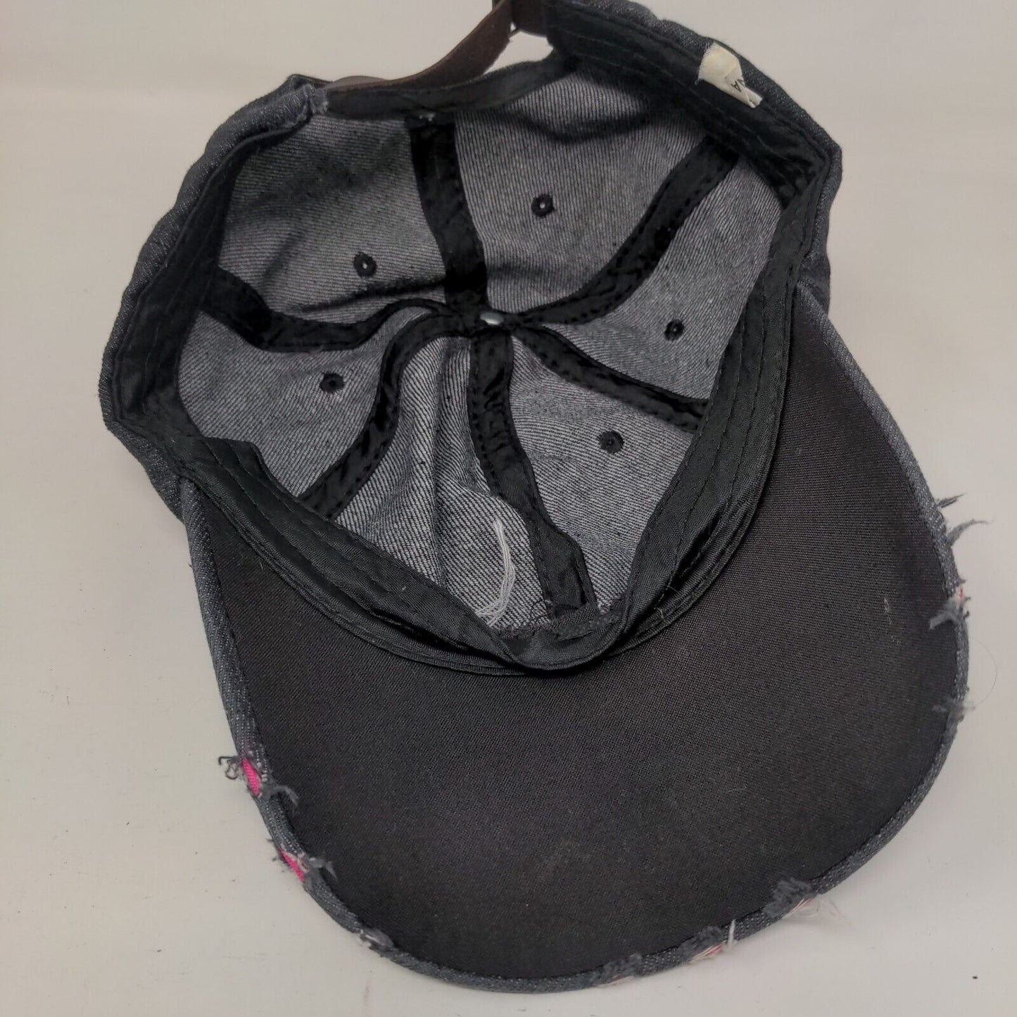 Rose Slideback Hat Black One Size Adjustable Embroidered Distressed 6 Panel