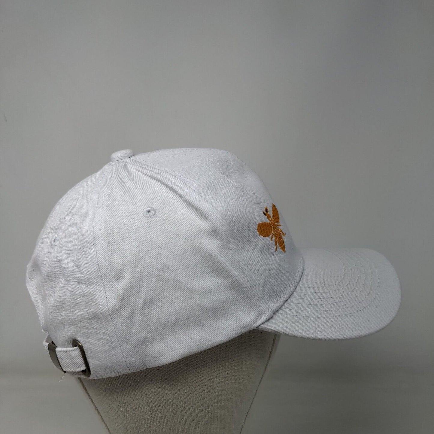 Bee Slideback Hat White Medium Adjustable Embroidered Vented Holes 6 Panel