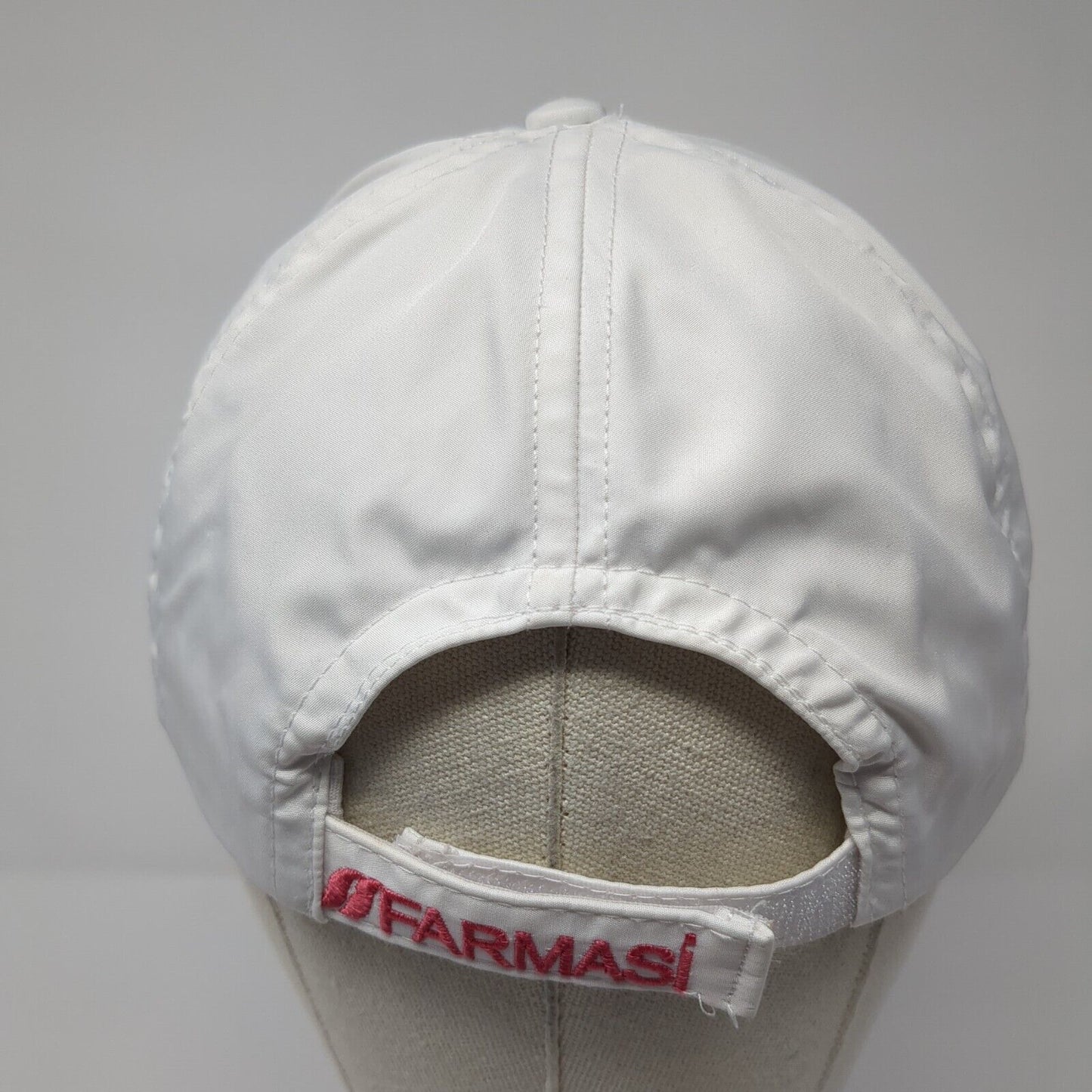 Farmasi Strapback Hat White One Size Adjustable Embroidered Vented Holes 6 Panel