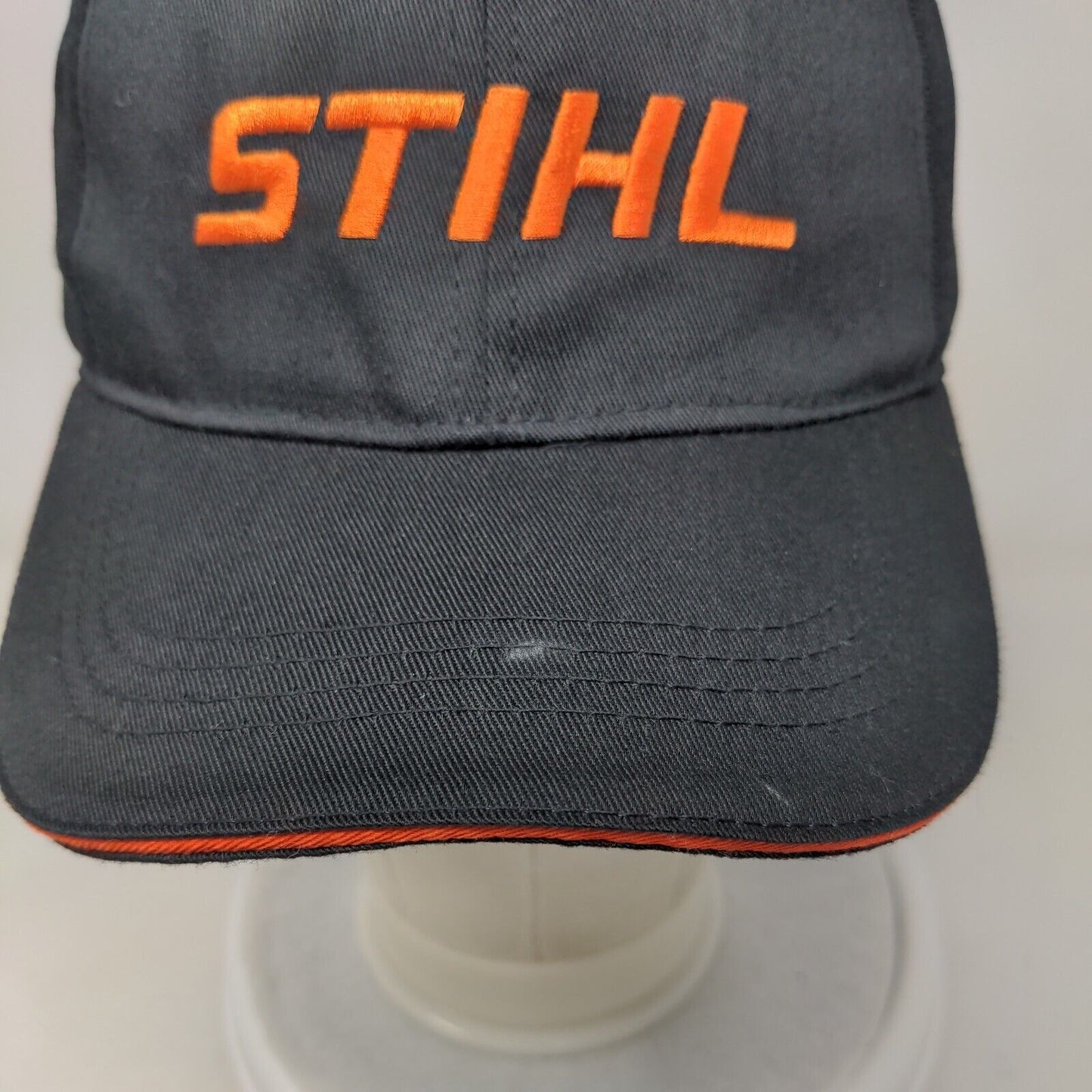 STIHL Strapback Hat Black One Size Adjustable Embroidered Vented Holes 6 Panel
