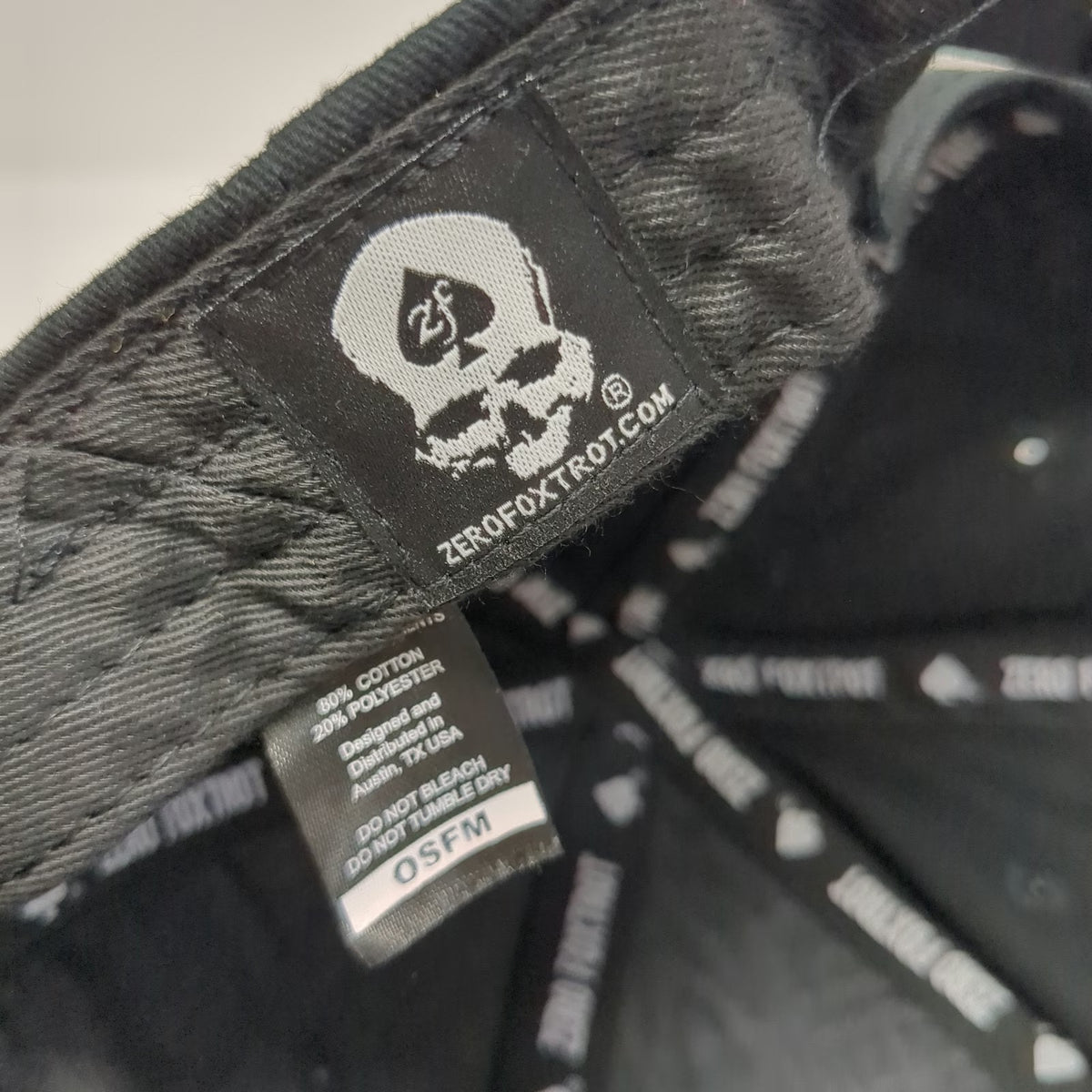Zero Foxtrot Snapback Hat Black Camo One Size Skull Ace Patch Logo Brim Cotton