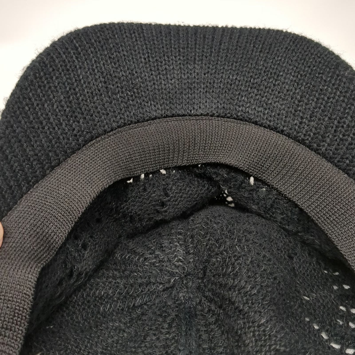 Black Army Cap One Size Knit Pointelle Chevron Pattern Ribbed Brim Soft Warm Hat